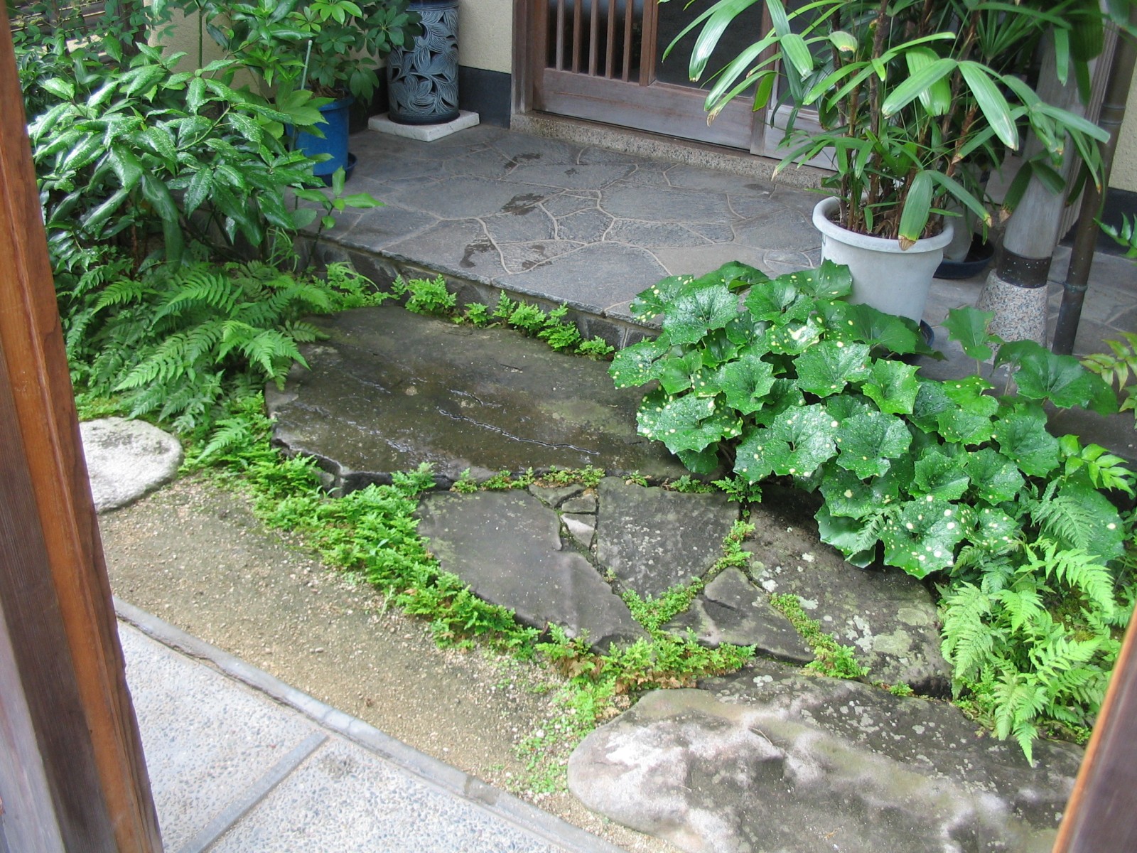 門の周りは景観重視でなかなか安全には気が回りません。石やタイル等濡れると滑り易い材質の物が多く使われます。段差を少なくしたりスロープにしたり既存に少し手を加えて安全にする事も出来ます。